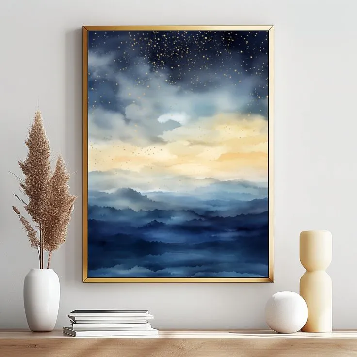 Affiche ciel nocturne abstraite navy